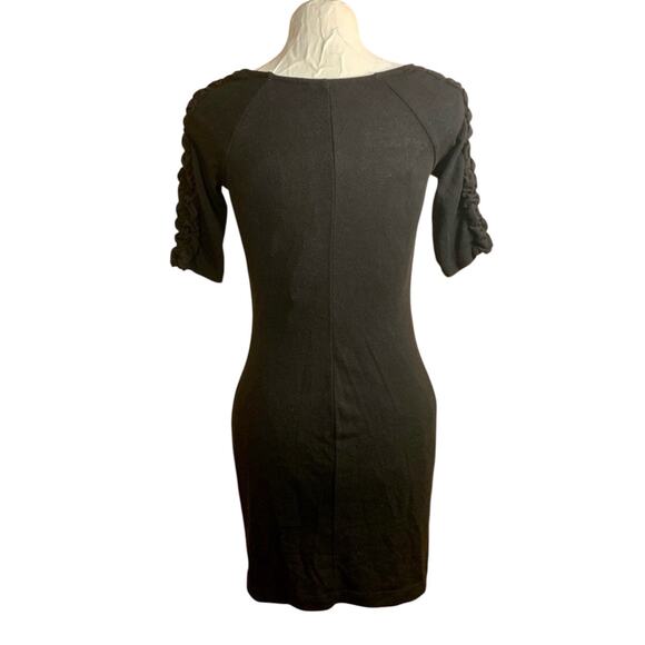 Derek Heart Black Knit Bodycon Mini Dress M Pleated Sleeve Whimsigoth Coquette - Picture 2 of 8
